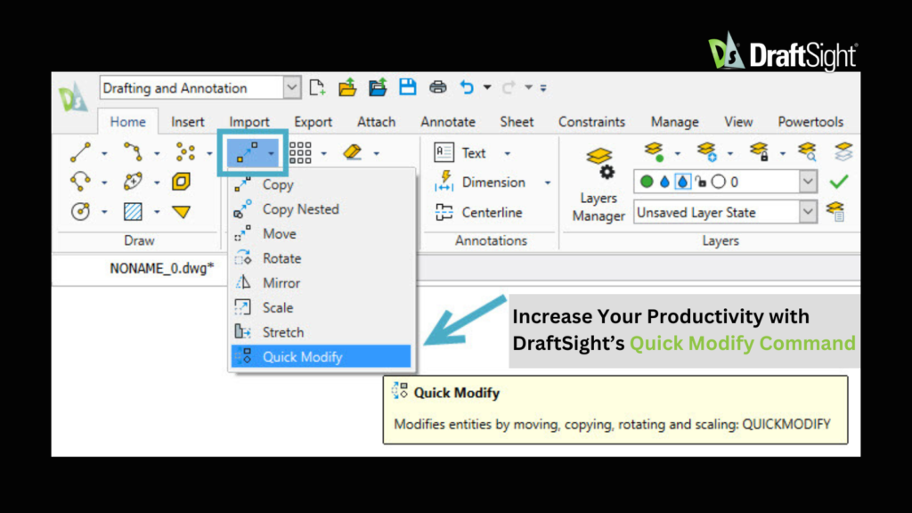 เพิ่มประสิทธิภาพการทำงานของคุณด้วยคำสั่ง Quick Modify ของ DraftSight